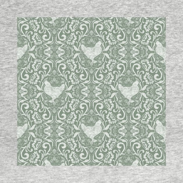 Sage Green Hen Damask by Carolina Díaz